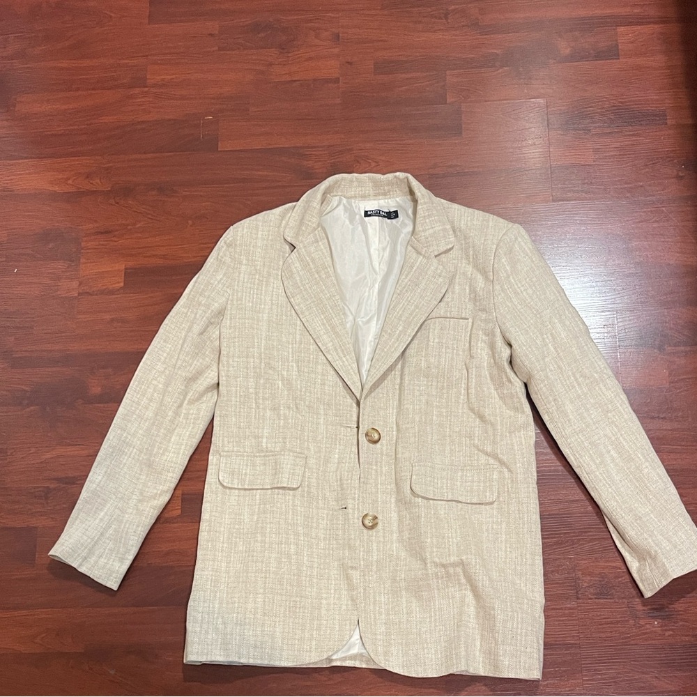 Nasty Gal Cream Blazer with Herringbone Texture